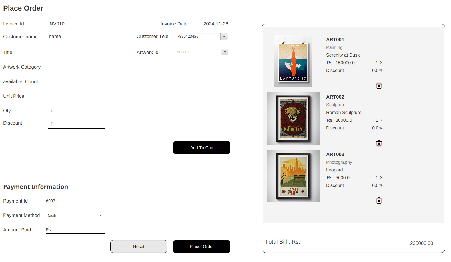 Art Gallery Management System Screenshot 3